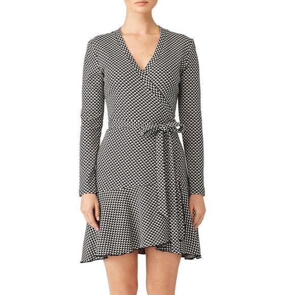 Nicole Miller Collection Claudette Knit Wrap Dress L Sweater Geometric Office - Picture 1 of 11